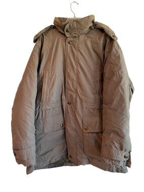 Members Only Mens XL Down Parka Jacket Green Leather Collar Hooded Insulated